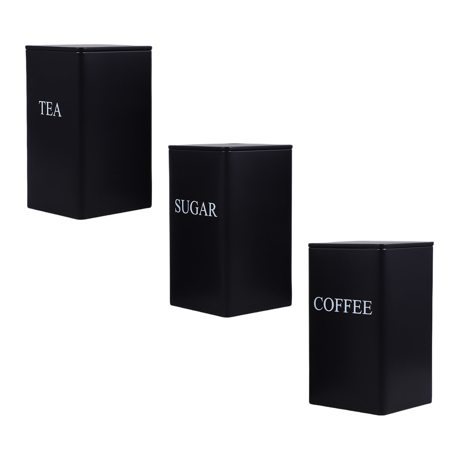 Coffee Tea Sugar - Juego de 3 recipientes metálicos negros