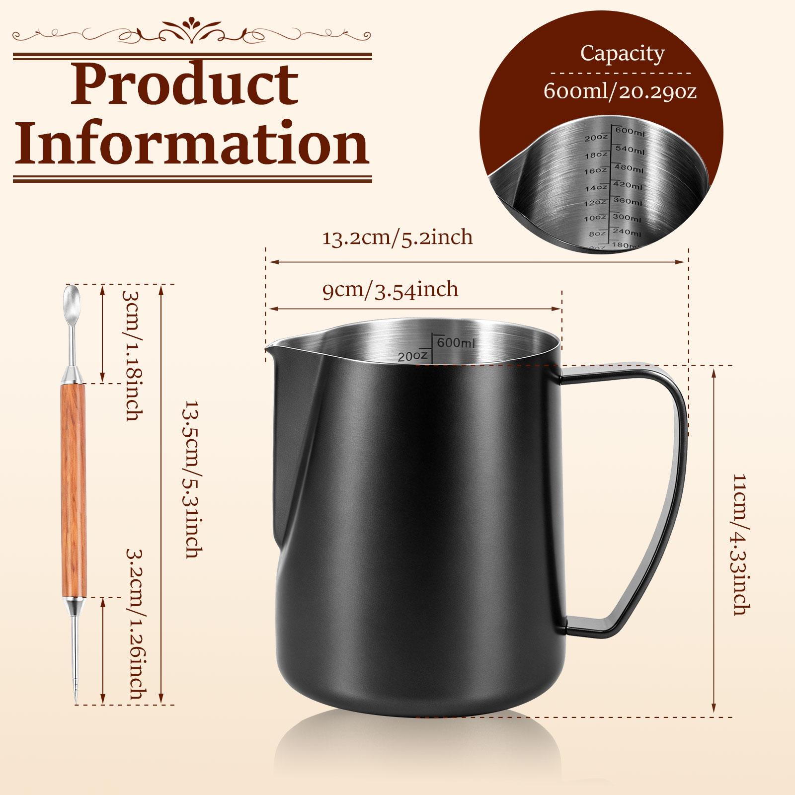 Jarra de acero inoxidable de 6 - Barista Milk Jug reseña y precio