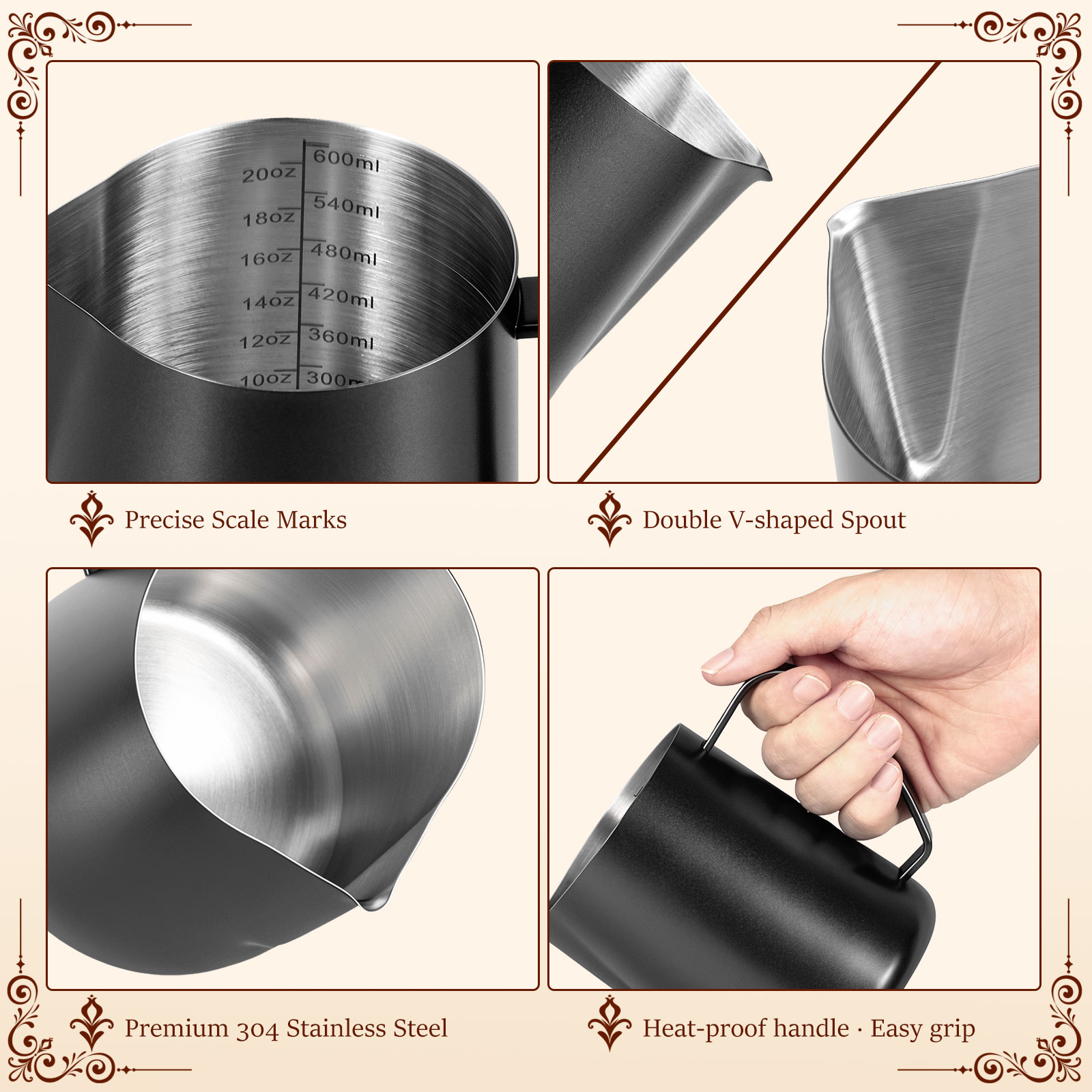 Jarra de acero inoxidable de 6 - Barista Milk Jug reseña y precio