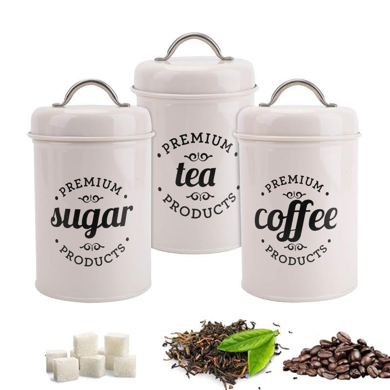 3 recipientes metálicos redond - Coffee Tea Sugar reseña y precio