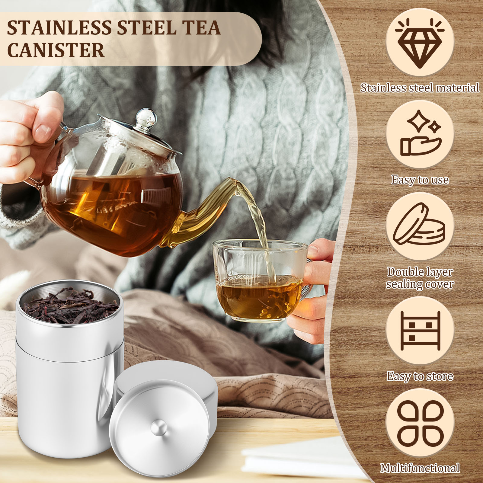 Latas de hojas de té de acero  - Coffee Tea Sugar reseña y precio